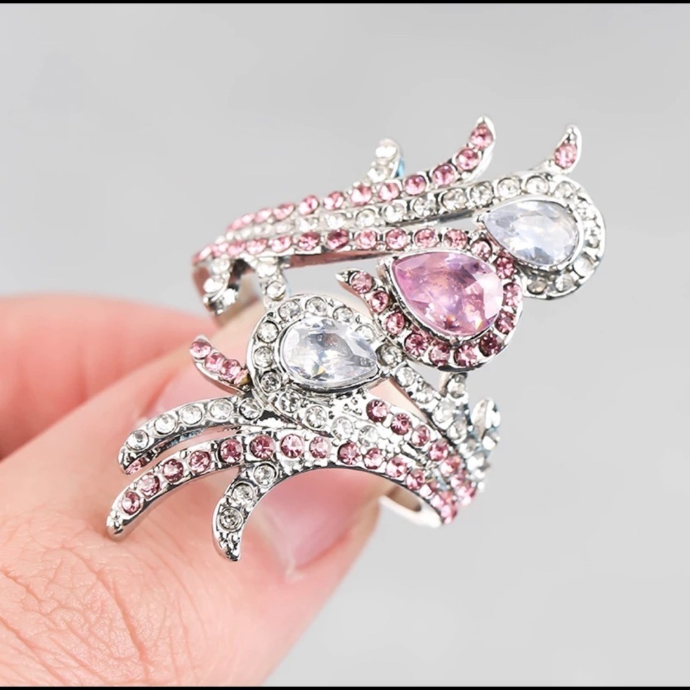 Pink & Silver abstract statement ring